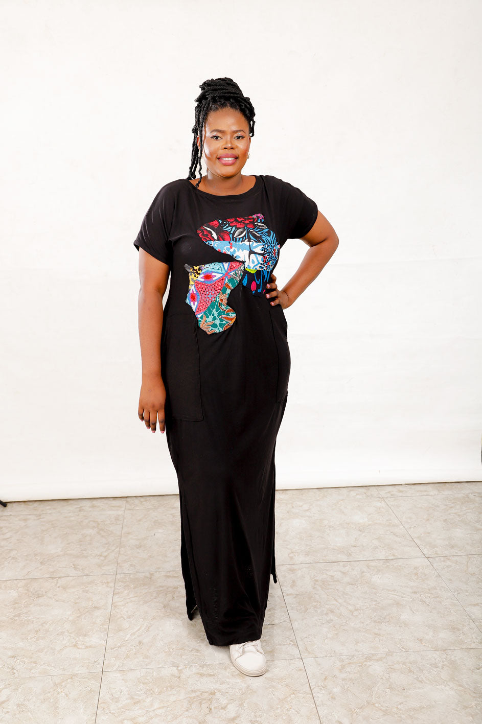 Maxi Tshirt with Ankara patch WUNMMIES COUTURE